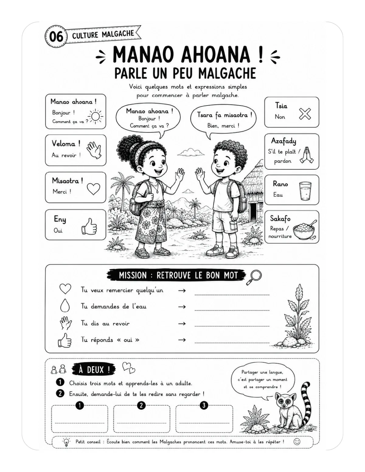 Apprendre ses premiers mots de malgache : manao ahoana, misaotra, veloma